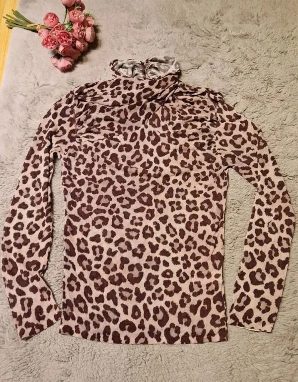 Bluză Zara S | Bej, Normal, Mânecă lungă, Animal print, Vâscoză - Image 2
