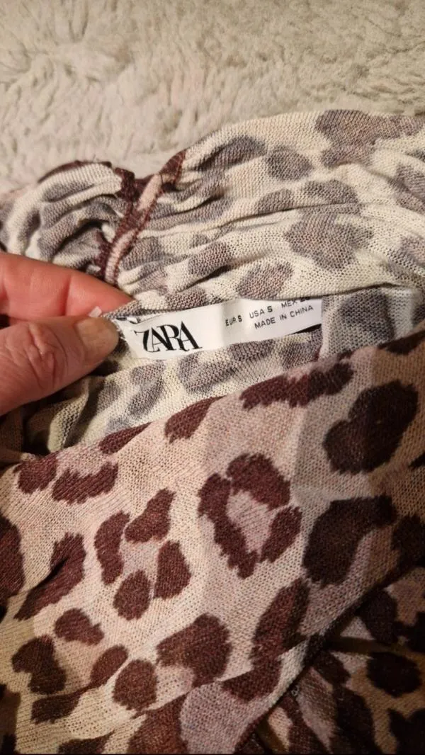 Bluză Zara S | Bej, Normal, Mânecă lungă, Animal print, Vâscoză - Image 4