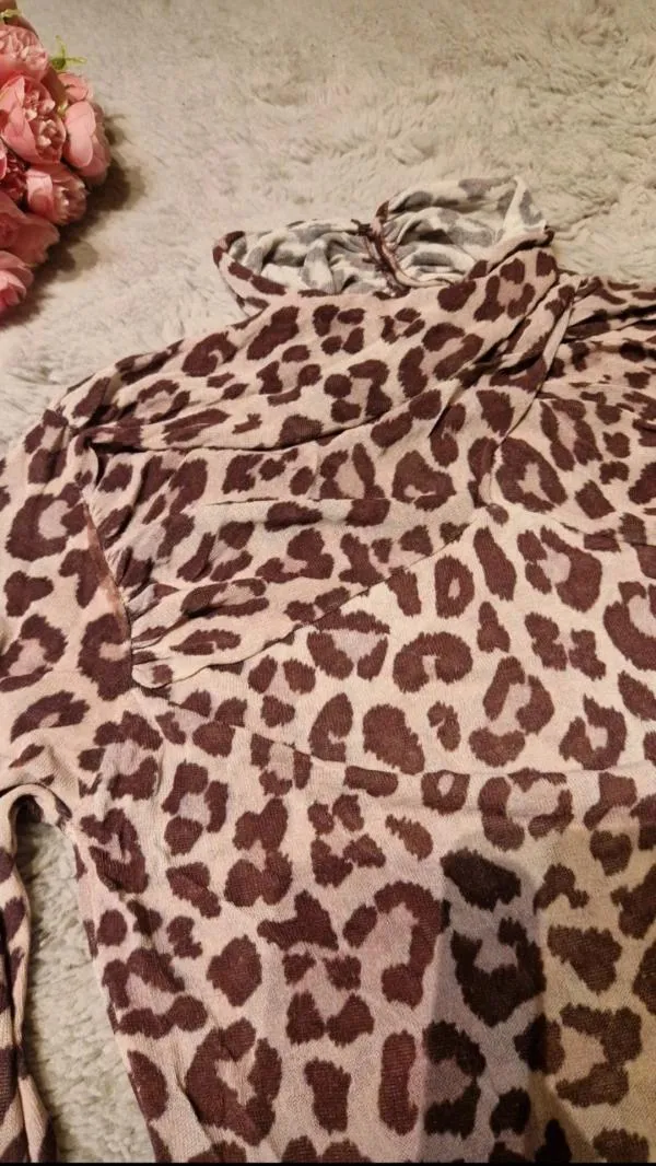 Bluză Zara S | Bej, Normal, Mânecă lungă, Animal print, Vâscoză - Image 6