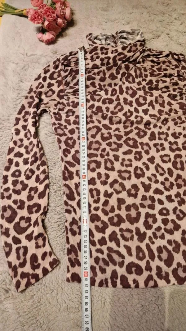 Bluză Zara S | Bej, Normal, Mânecă lungă, Animal print, Vâscoză - Image 7