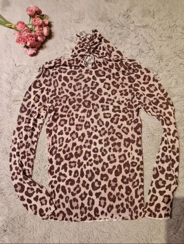 Bluză Zara S | Bej, Normal, Mânecă lungă, Animal print, Vâscoză - Image 8