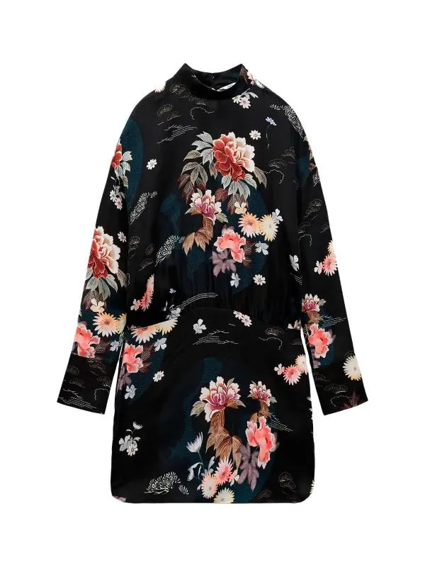 Rochie casual Zara XL | Negru, Mini, Floral & Tropical