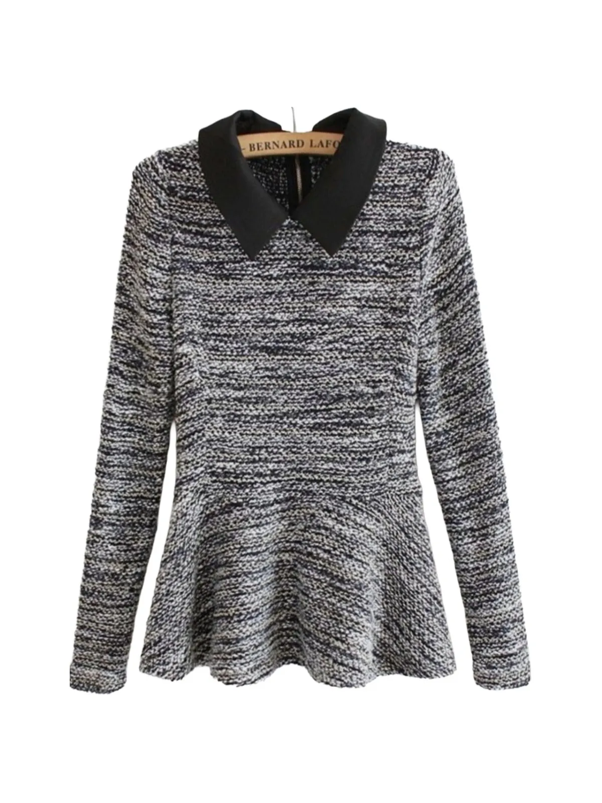 Pulover tip peplum S | Negru, Normal, Mânecă lungă, Regular fit, Volane