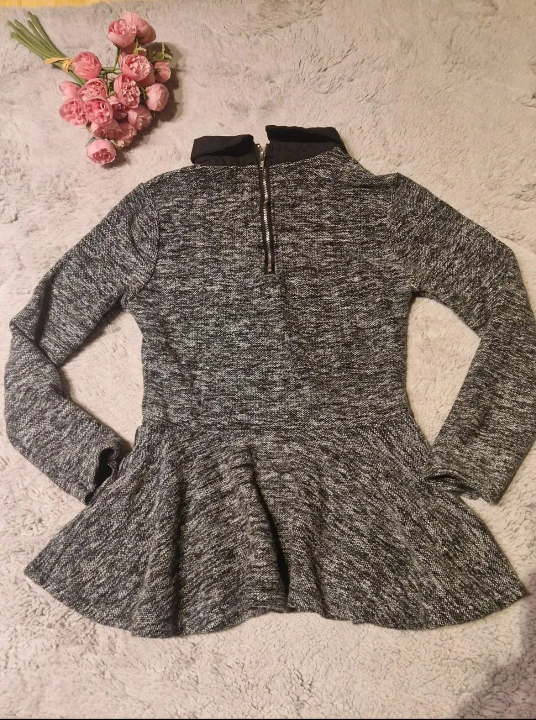 Pulover tip peplum S | Negru, Normal, Mânecă lungă, Regular fit, Volane - Image 3