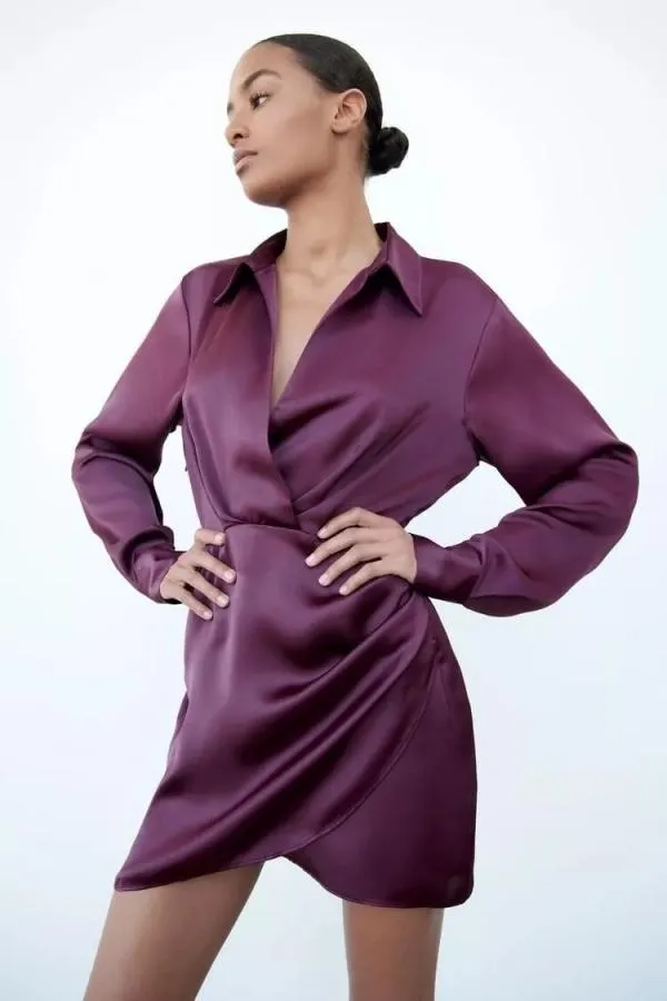 Rochie casual Zara XL | Mov, Mini, Drapat - Image 2