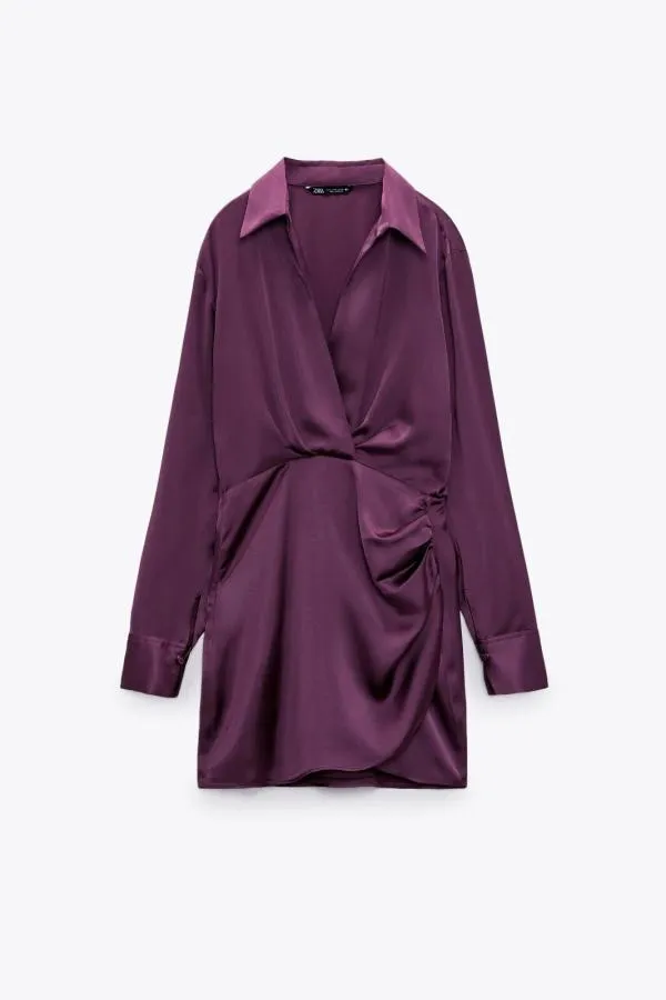 Rochie casual Zara XL | Mov, Mini, Drapat - Image 4