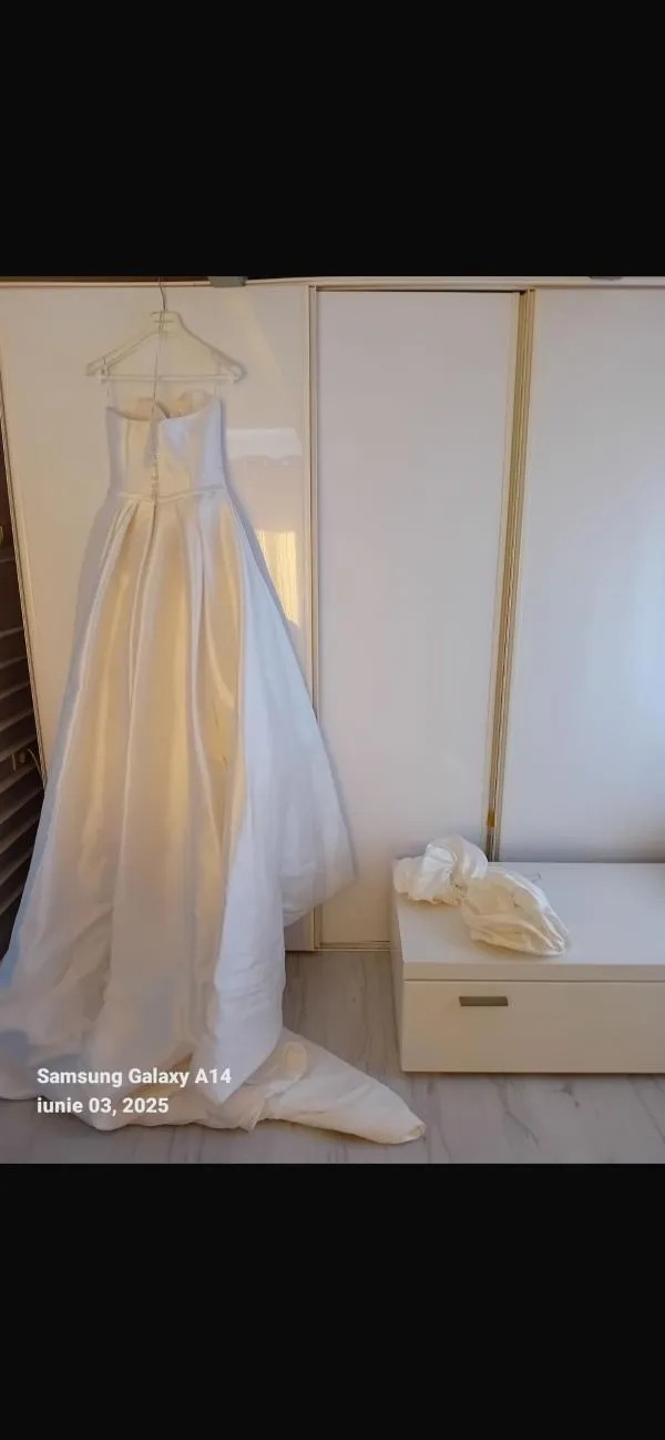 Rochie de mireasă Pronovias S | Alb, Maxi, Cu umerii goi, Monocrom, Satinat - Image 7