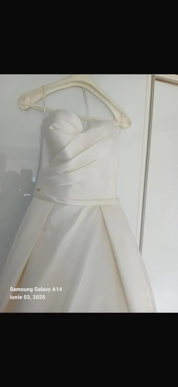 Rochie de mireasă Pronovias S | Alb, Maxi, Cu umerii goi, Monocrom, Satinat - Image 3