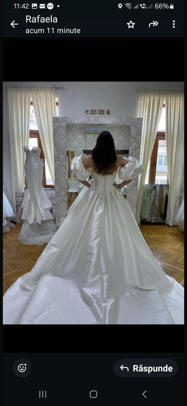 Rochie de mireasă Pronovias S | Alb, Maxi, Cu umerii goi, Monocrom, Satinat - Image 4