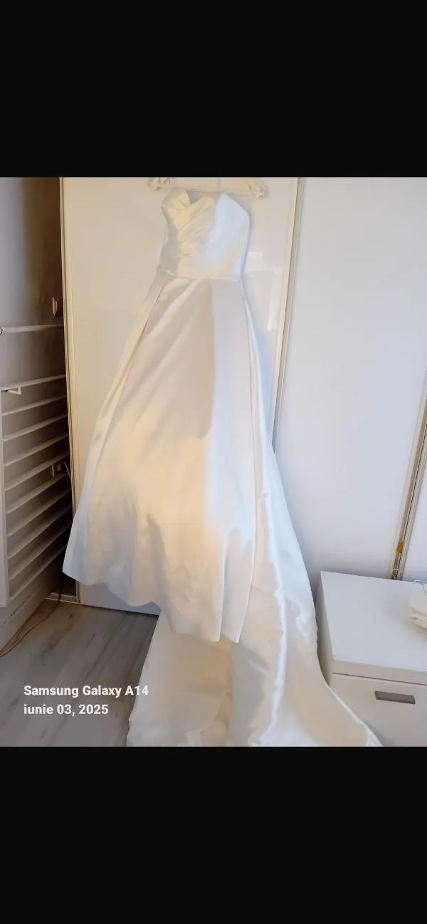 Rochie de mireasă Pronovias S | Alb, Maxi, Cu umerii goi, Monocrom, Satinat