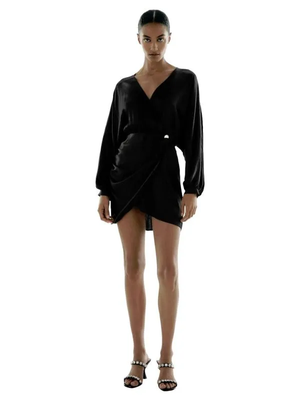 Rochie de seară Zara M | Negru, Mini, Mânecă lungă, Vâscoză