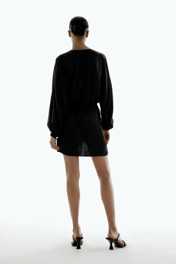 Rochie de seară Zara M | Negru, Mini, Mânecă lungă, Vâscoză - Image 3
