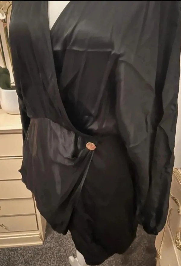 Rochie de seară Zara M | Negru, Mini, Mânecă lungă, Vâscoză - Image 9