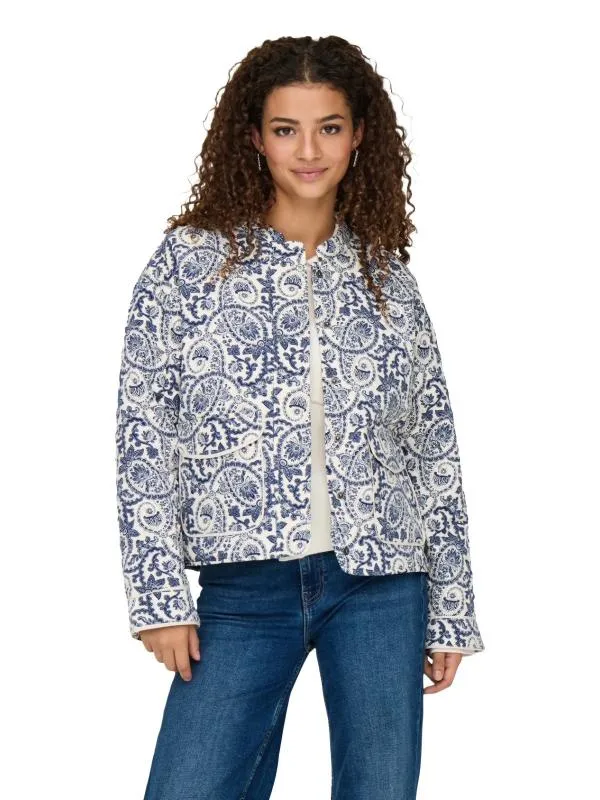 Geacă matlasată Only L | Albastru, Fără glugă, Oriental & Paisley, Poliester