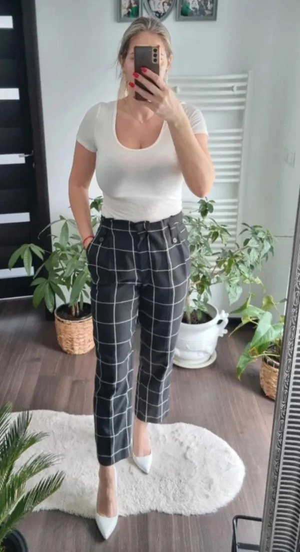 Pantaloni Primark M | Negru, Lungi, Tapered (Conici) fit, Carouri - Image 4