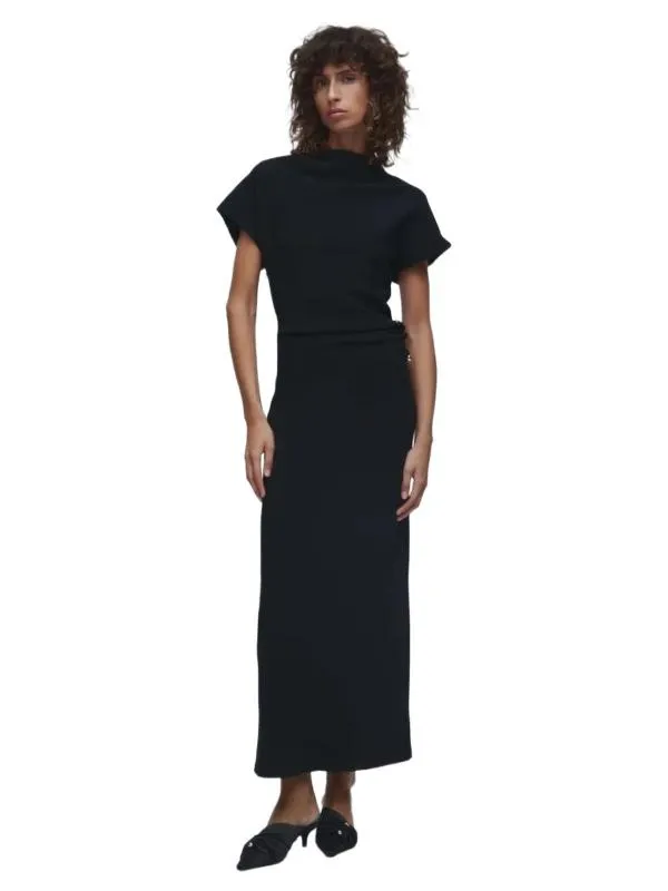 Rochie de seară Zara M | Negru, Maxi, Mânecă scurtă