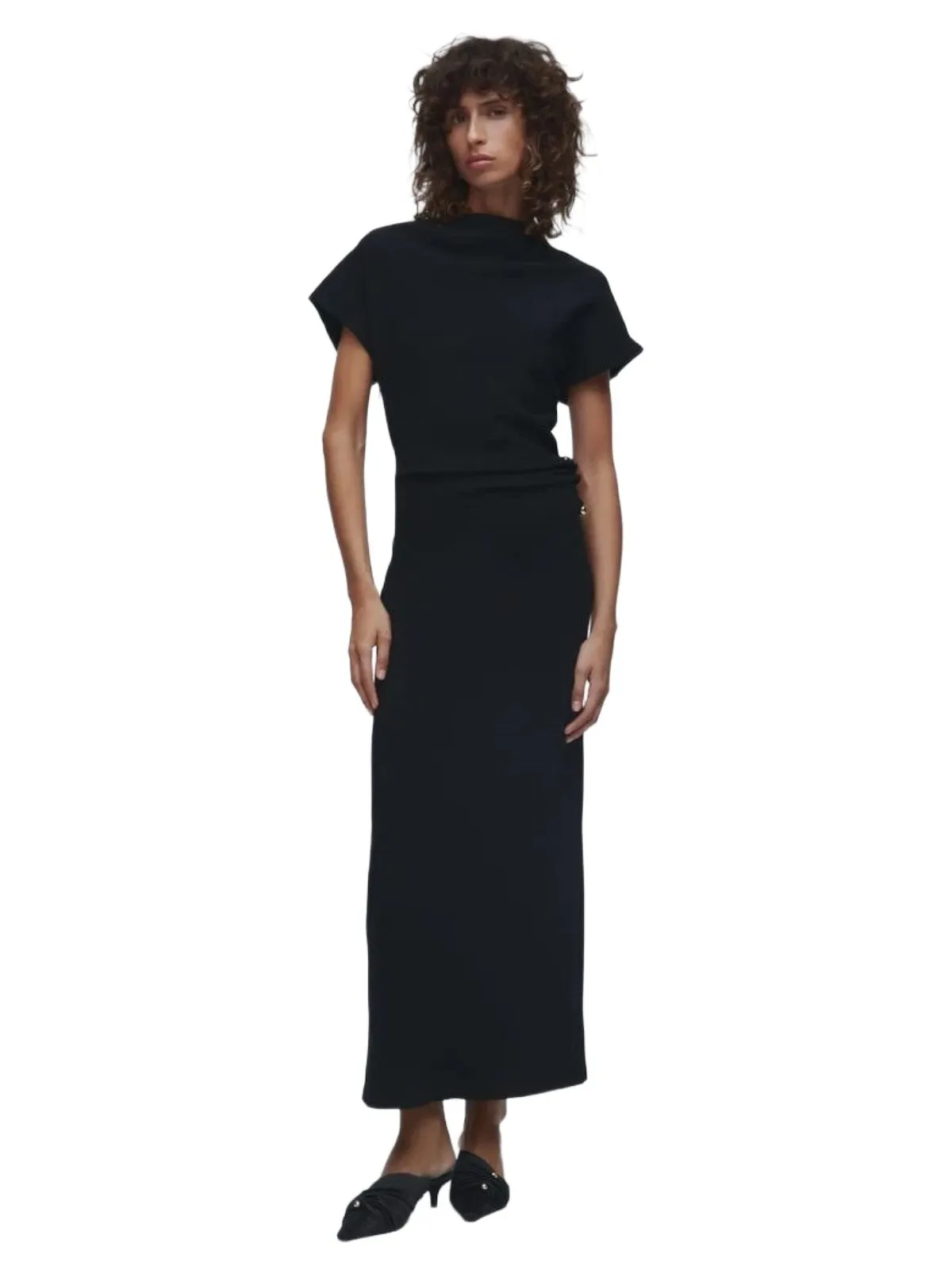 Rochie de seară Zara M | Negru, Maxi, Mânecă scurtă