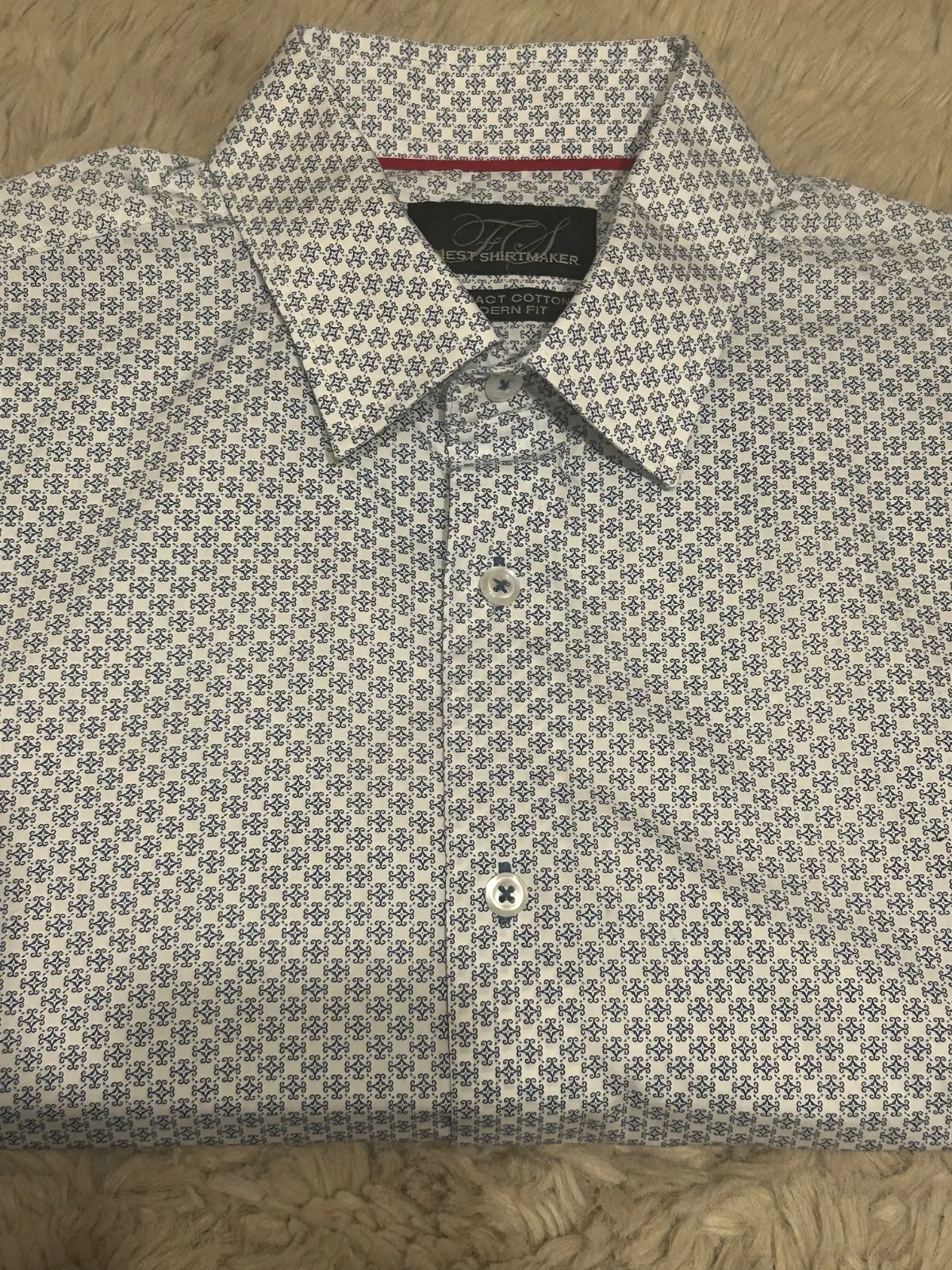 Cămașă cu imprimeu Finest Shirtmaker L | Alb, Buline & Imprimeuri mici, Bumbac - Image 12