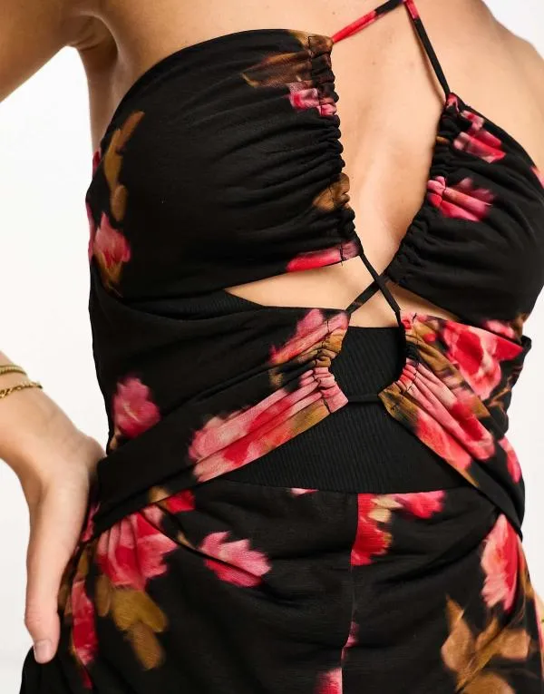 Rochie de seară ASOS XL | Multicolor, Maxi, Bretele după gât, Floral & Tropical, Cu decupaje - Image 3