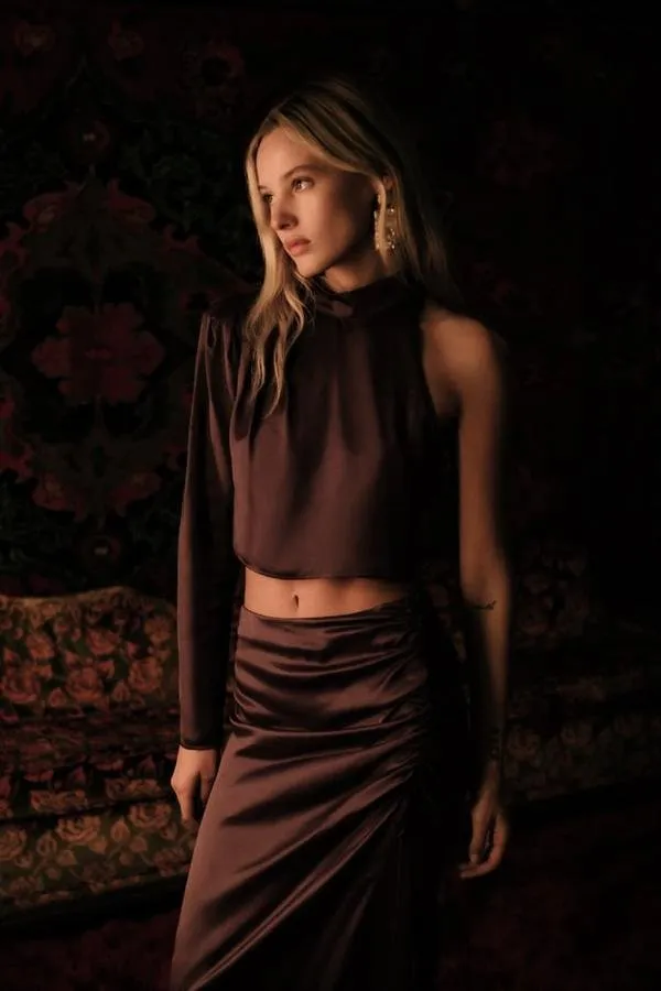 Top cropped Zara L | Maro, Cropped (Scurt), Pe un umăr - Image 2