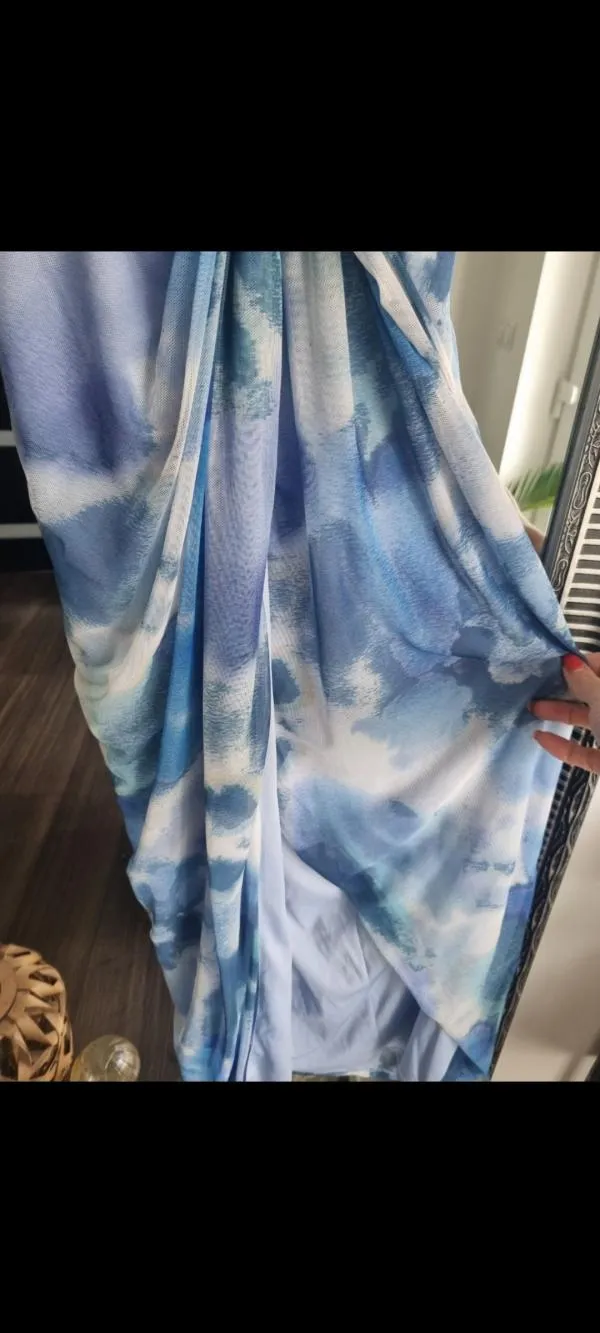 Rochie de seară ASOS XL | Bleu, Maxi, Cu umerii goi, Abstract & Color Block, Design petrecut - Image 9