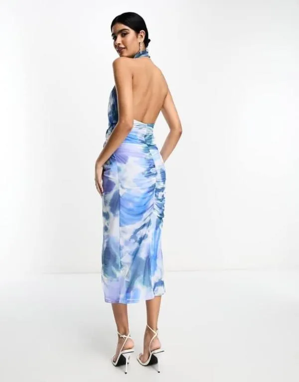 Rochie de seară ASOS XL | Bleu, Maxi, Cu umerii goi, Abstract & Color Block, Design petrecut - Image 2