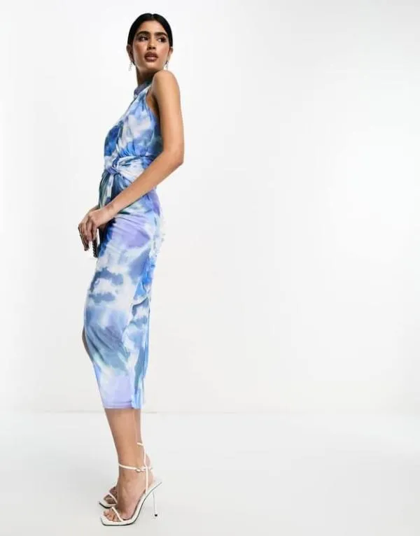 Rochie de seară ASOS XL | Bleu, Maxi, Cu umerii goi, Abstract & Color Block, Design petrecut - Image 3