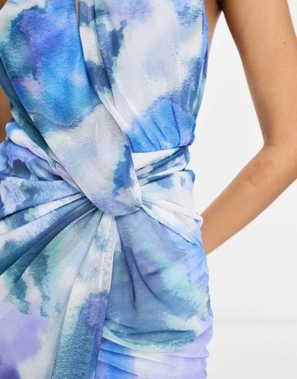 Rochie de seară ASOS XL | Bleu, Maxi, Cu umerii goi, Abstract & Color Block, Design petrecut - Image 4