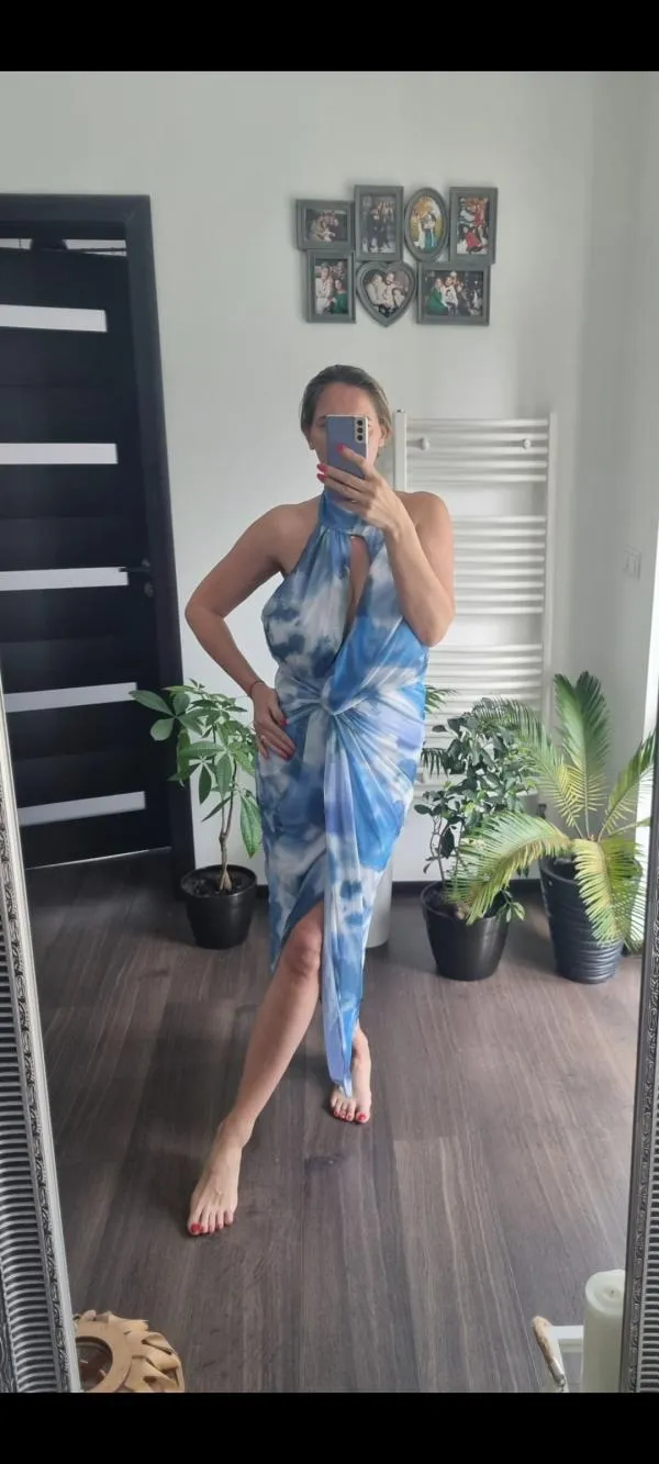 Rochie de seară ASOS XL | Bleu, Maxi, Cu umerii goi, Abstract & Color Block, Design petrecut - Image 5