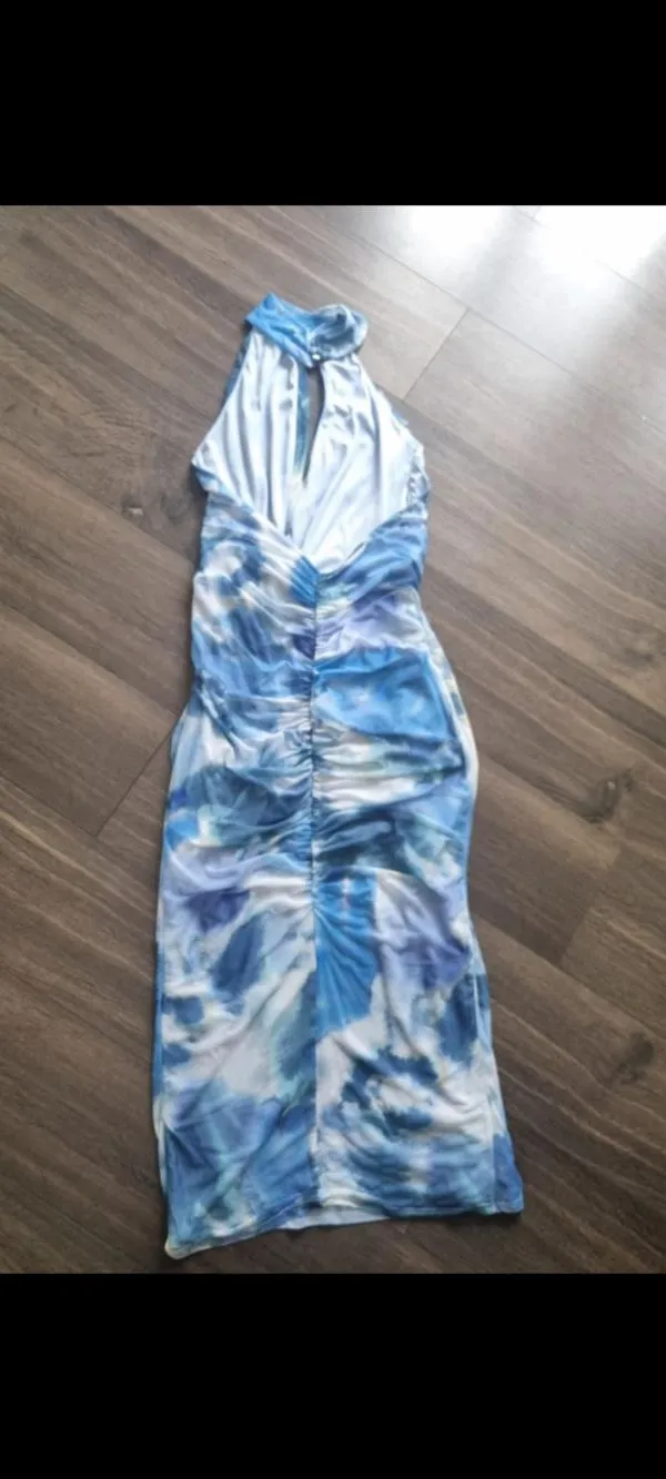 Rochie de seară ASOS XL | Bleu, Maxi, Cu umerii goi, Abstract & Color Block, Design petrecut - Image 6