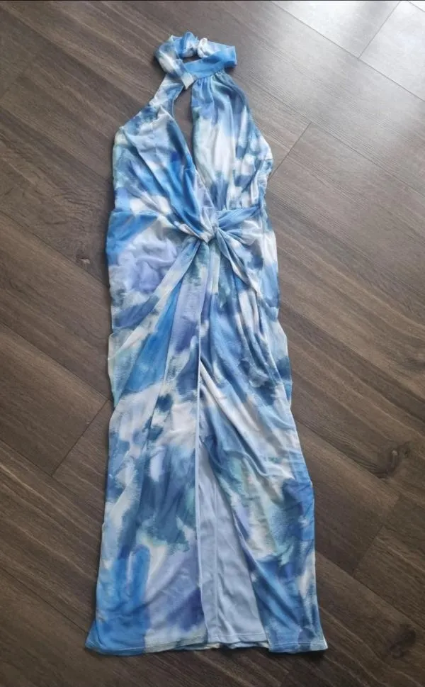 Rochie de seară ASOS XL | Bleu, Maxi, Cu umerii goi, Abstract & Color Block, Design petrecut - Image 7