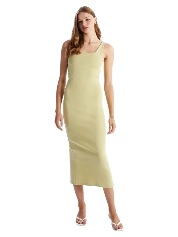 Rochie mulată XSIDE M | Khaki, Maxi, Bretele subțiri, Monocrom
