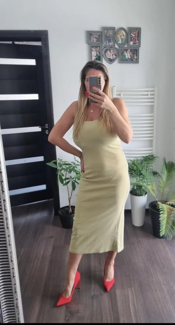 Rochie mulată XSIDE M | Khaki, Maxi, Bretele subțiri, Monocrom - Image 6