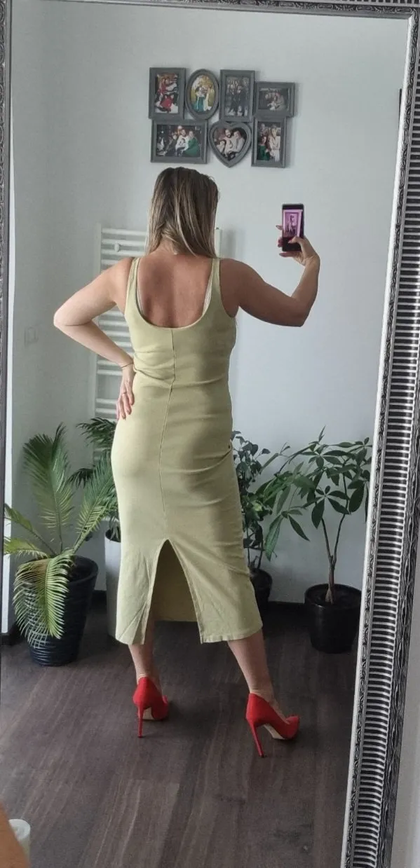 Rochie mulată XSIDE M | Khaki, Maxi, Bretele subțiri, Monocrom - Image 7