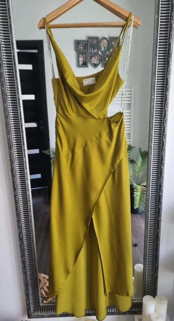 Rochie de seară ASOS M | Khaki, Maxi, Bretele subțiri, Monocrom, Cu decupaje - Image 5