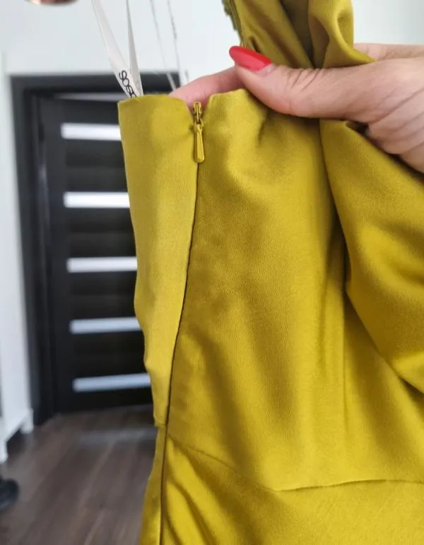 Rochie de seară ASOS M | Khaki, Maxi, Bretele subțiri, Monocrom, Cu decupaje - Image 8