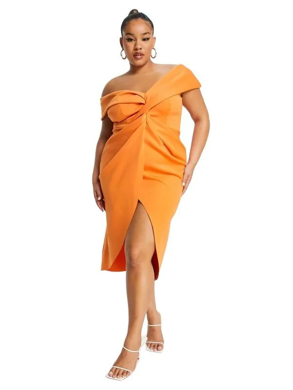 Rochie de seară ASOS EU 44 | Portocaliu, Midi, Plus size, Monocrom, Design petrecut
