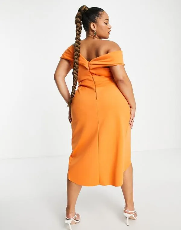 Rochie de seară ASOS EU 44 | Portocaliu, Midi, Plus size, Monocrom, Design petrecut - Image 3