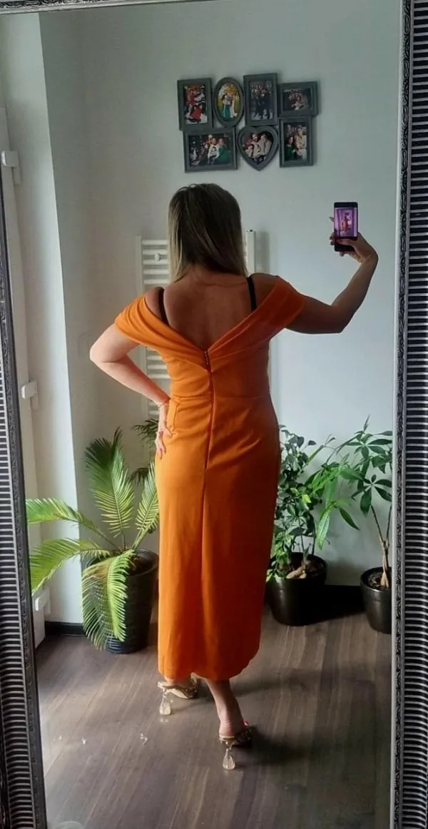 Rochie de seară ASOS EU 44 | Portocaliu, Midi, Plus size, Monocrom, Design petrecut - Image 6