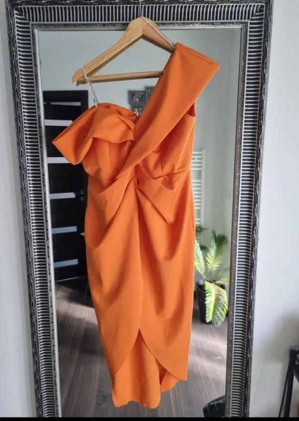 Rochie de seară ASOS EU 44 | Portocaliu, Midi, Plus size, Monocrom, Design petrecut - Image 7