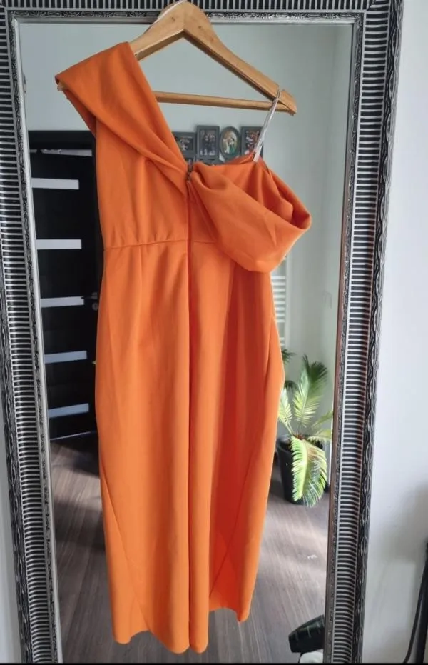 Rochie de seară ASOS EU 44 | Portocaliu, Midi, Plus size, Monocrom, Design petrecut - Image 8