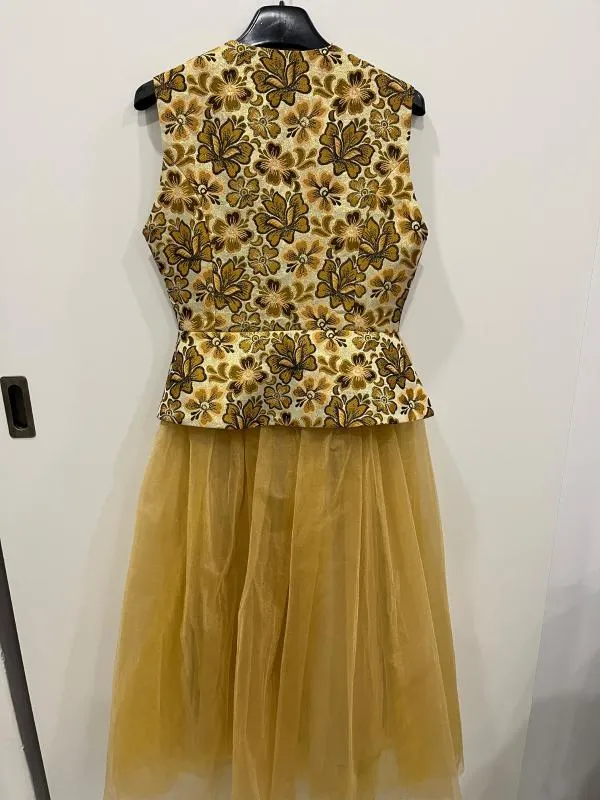 Rochie de ocazie Effect EU 38 | Auriu, Midi, Fără mâneci, Floral & Tropical, Design petrecut - Image 3