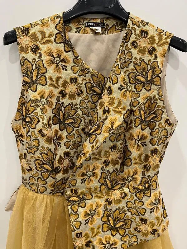 Rochie de ocazie Effect EU 38 | Auriu, Midi, Fără mâneci, Floral & Tropical, Design petrecut - Image 4