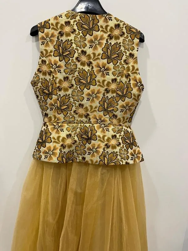 Rochie de ocazie Effect EU 38 | Auriu, Midi, Fără mâneci, Floral & Tropical, Design petrecut - Image 6