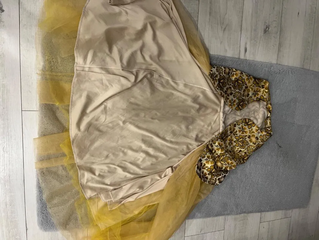 Rochie de ocazie Effect EU 38 | Auriu, Midi, Fără mâneci, Floral & Tropical, Design petrecut - Image 9