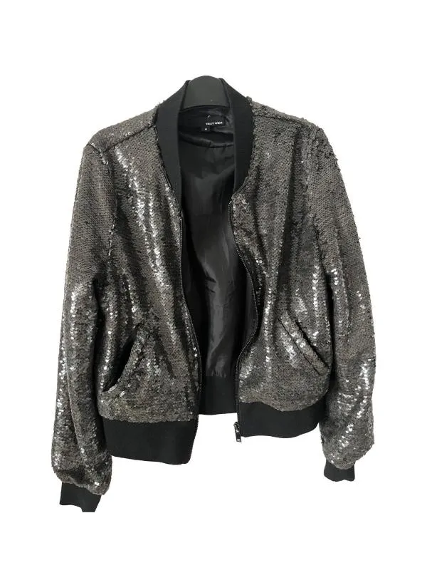 Geacă bomber TALLY WEIJL M | Negru, Fără glugă, Monocrom, Paiete