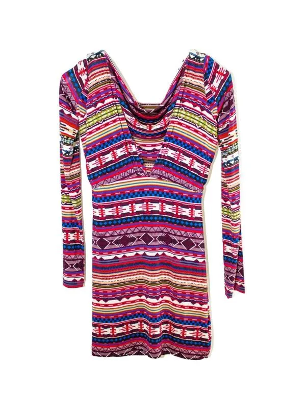 Rochie de seară Just Cavalli M | Multicolor, Mini, Mânecă lungă, Abstract & Color Block, Drapat, Vâscoză