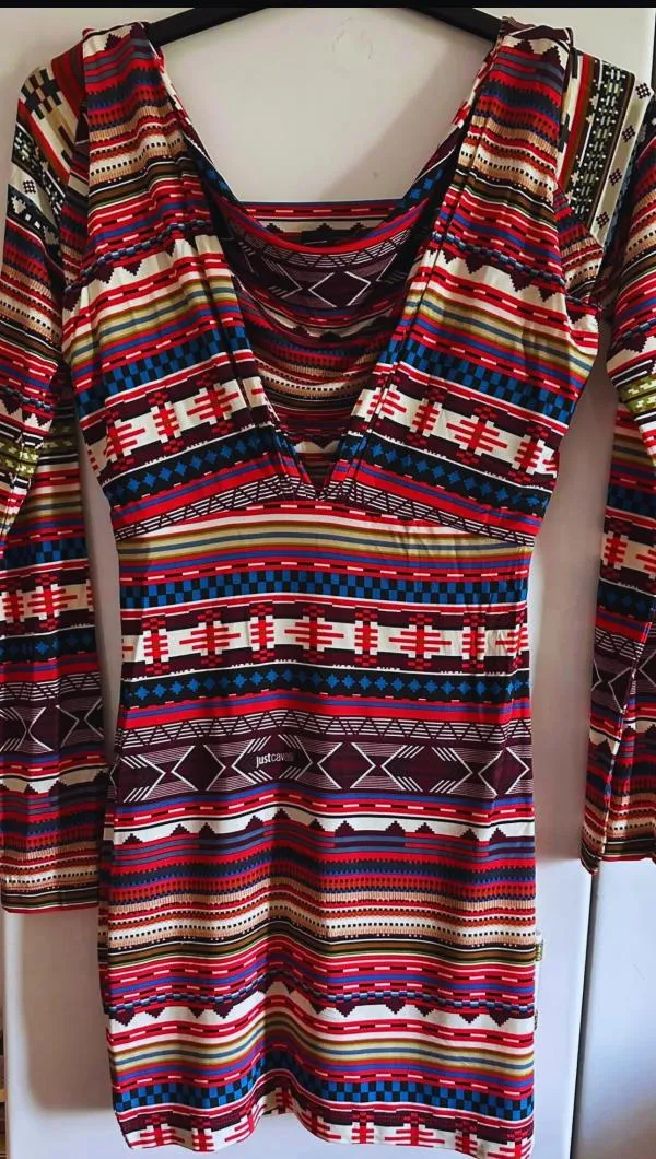 Rochie de seară Just Cavalli M | Multicolor, Mini, Mânecă lungă, Abstract & Color Block, Drapat, Vâscoză - Image 2