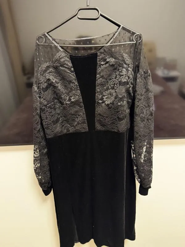Rochie de ocazie M | Negru, Midi, Mânecă lungă, Floral & Tropical, Broderie - Image 4