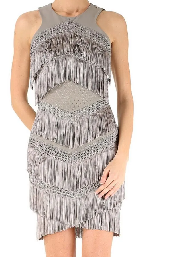 Rochie de ocazie Elisabetta Franchi EU 42 | Gri, Midi, Fără mâneci, Franjuri - Image 3